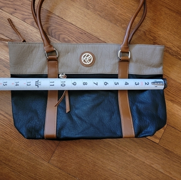 Kim Rogers Purse Shoulder Bag Tote Two Tone Color Block Black Tan Brown - Picture 12 of 16
